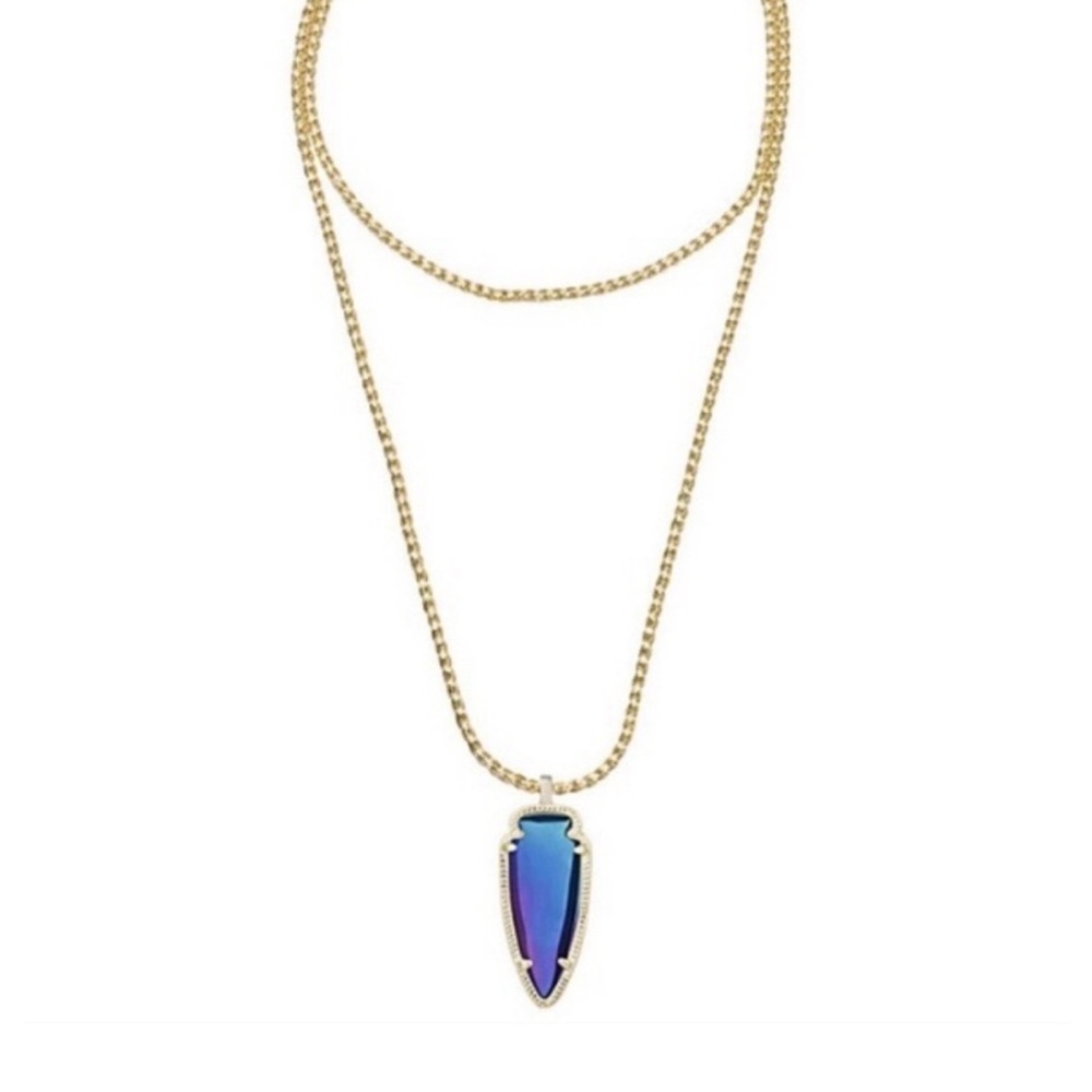 Kendra Scott Black/ iridecent Shaylee Gold Pendant Arrow Necklace (Reversible)